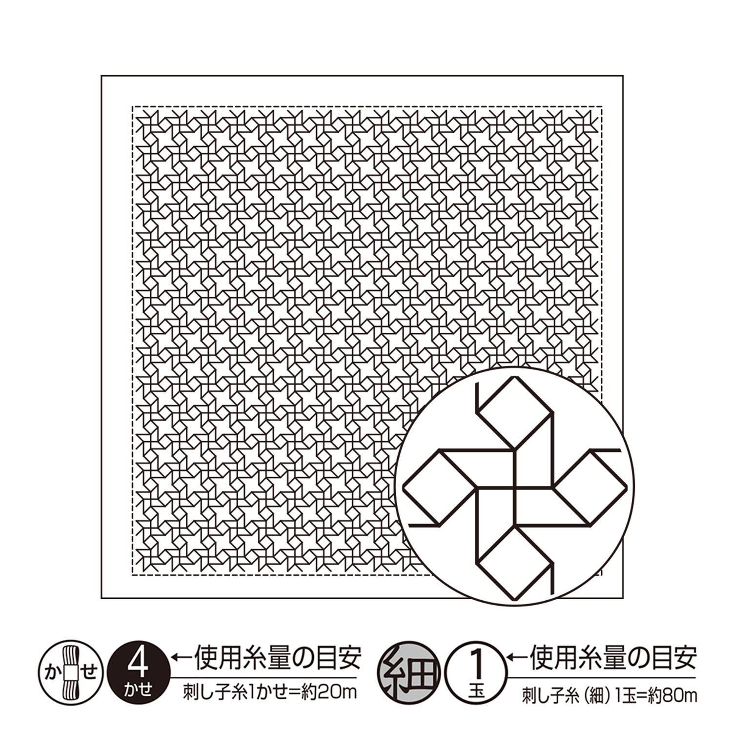 Kit De Broderie Sashiko Olympus - Motif Cerisier (Hana Fukin) - Tissu Imprimé - Tout Inclus