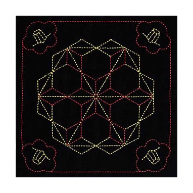 花ふきん椿と飛び麻の葉（黒)