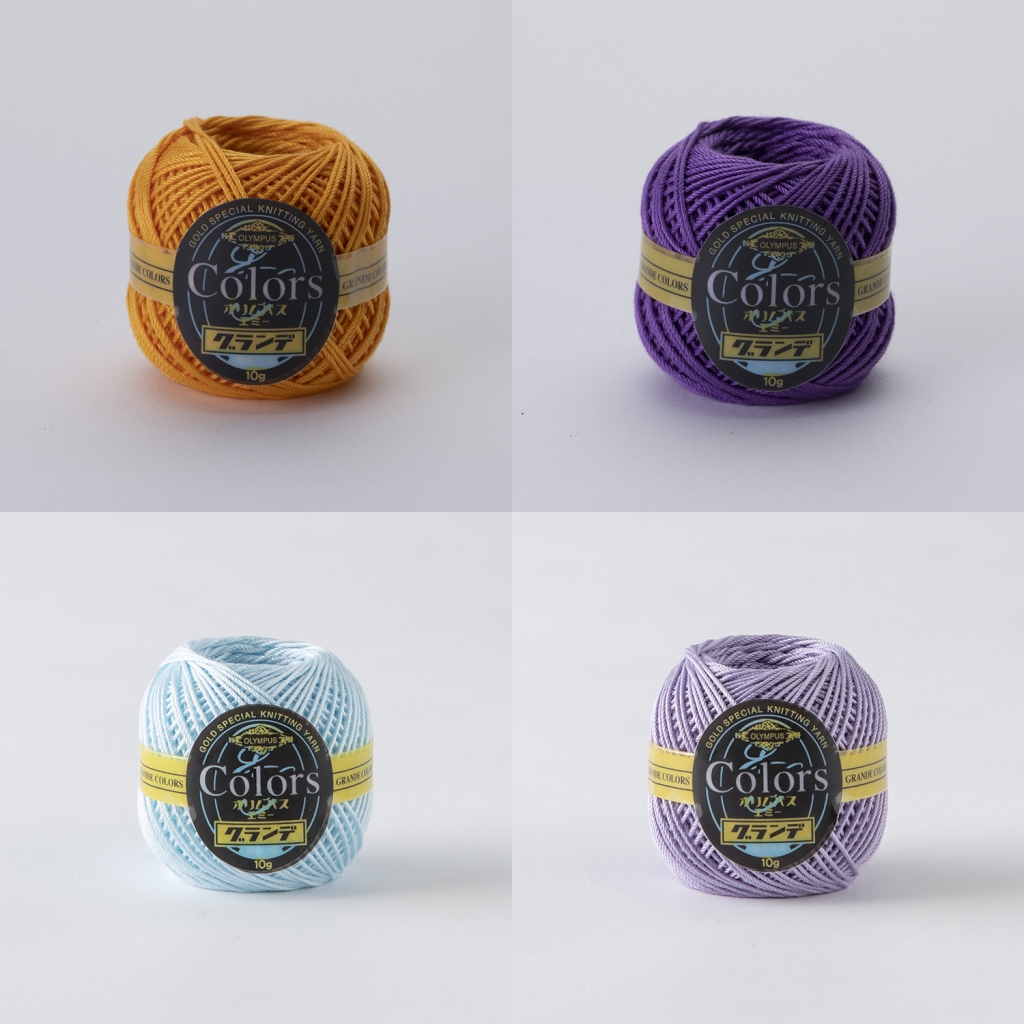 エミーグランデ＜カラーズ＞10g玉巻　555番・675番・351番・622番 各1玉使用