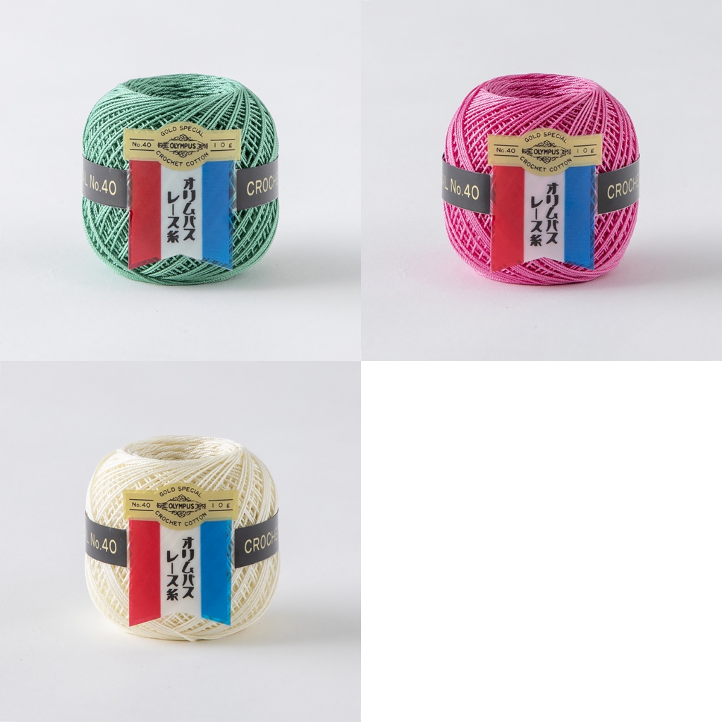 金票40番レース糸10g玉巻　254番色・126番色・519番色 各１玉使用